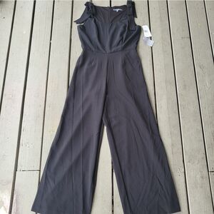 NWT Julia‎ Jordan Bow Shoulder Jumpsuit Sleeveless Scoop Neck Wide Leg Black 14